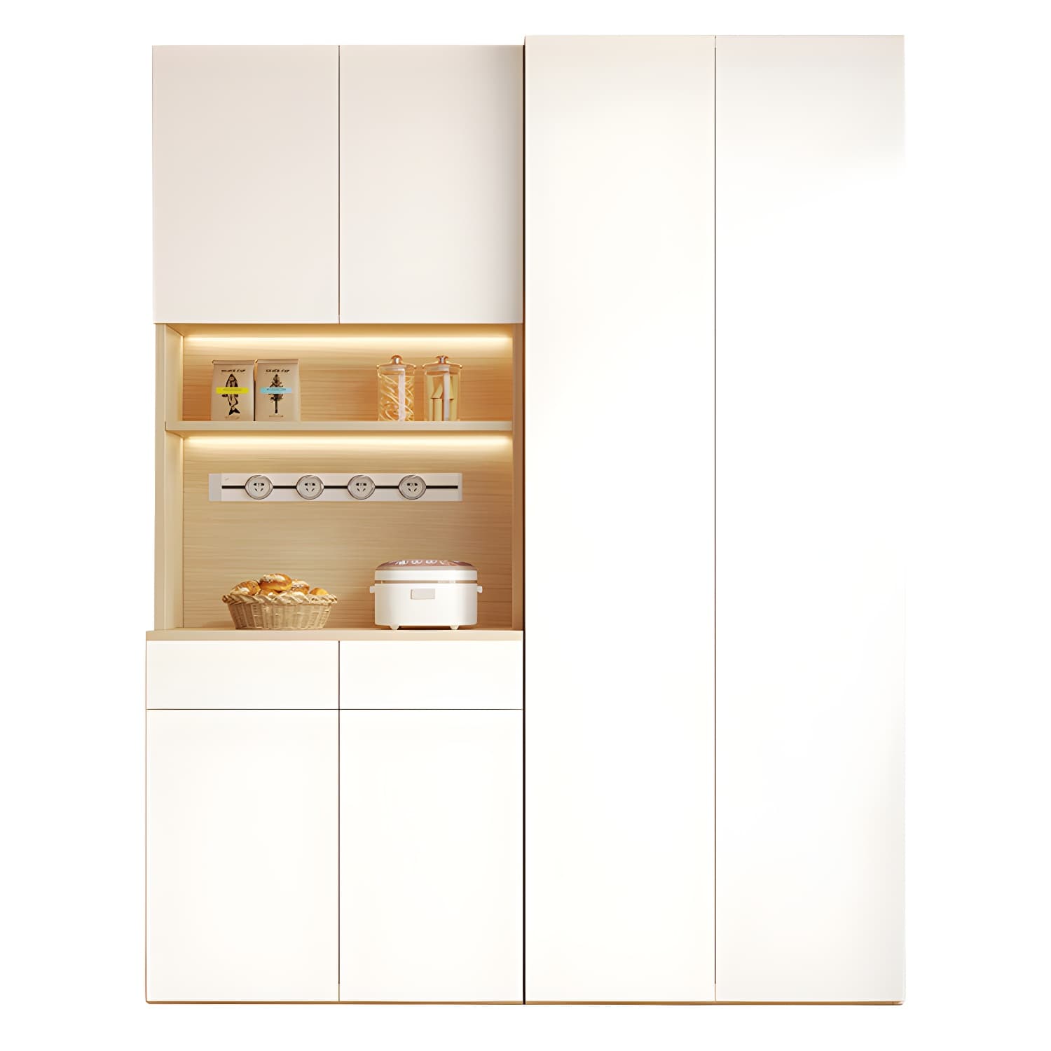 Scandinavian White Wood Buffet Sideboard Cabinet with Cabinets and Shelves thumbnail 13