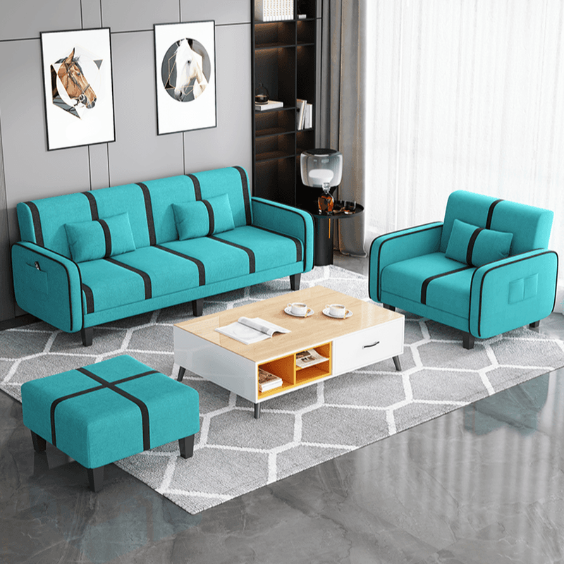 Trendy Solid Color Stain Resistant Standard Sofa/Loveseat in Dark Gray/Cerulean/Light Brown with Arm, Seats 3/2 People, and 2 Pillows thumbnail 14