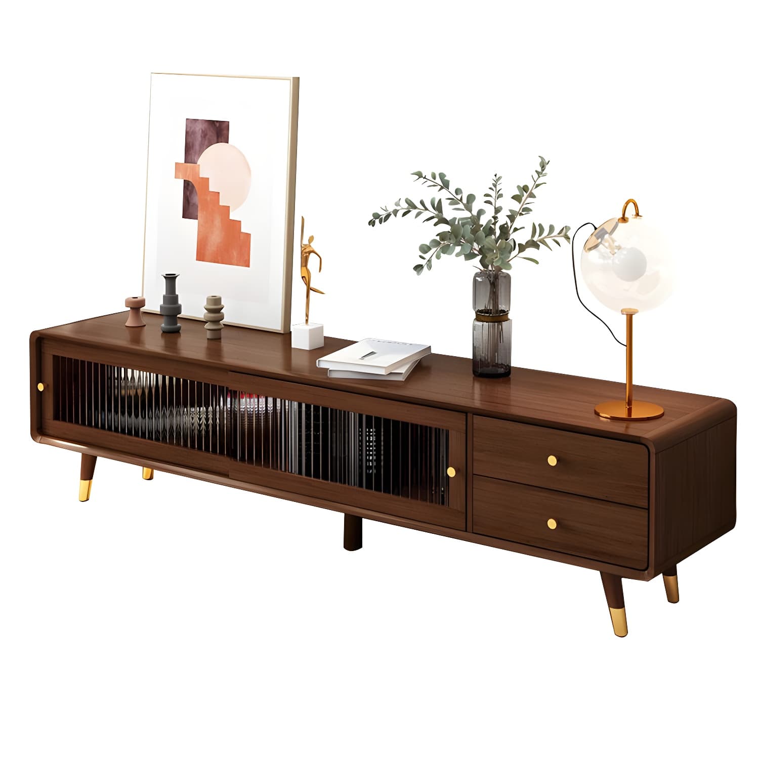 Scandinavian Style Low Height Wood TV Stand With 2 Drawers and Cabinet, Size 15.7'' x 17.7'' thumbnail 7