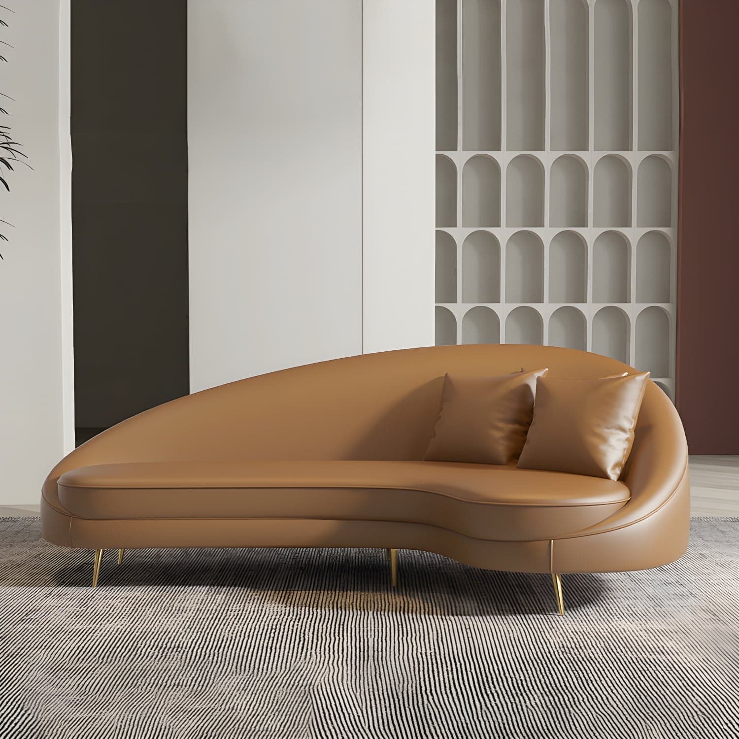 Faux Leather Curved Sofa Contemporary Sloped Arm Sofa for Living Room thumbnail 5