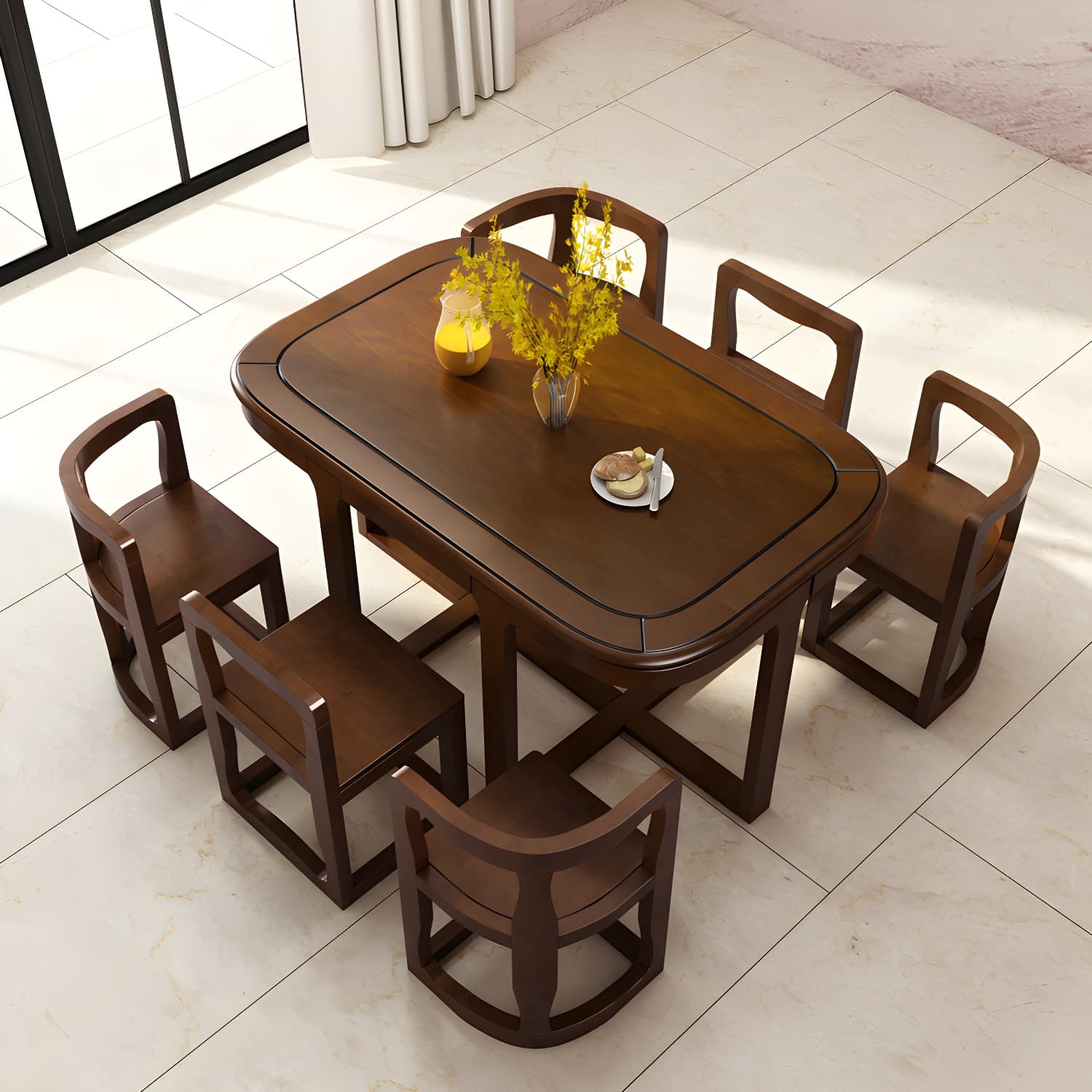Modern Wood Dining Set in Medium Brown - Table and Chairs with Solid Wood Features thumbnail 3