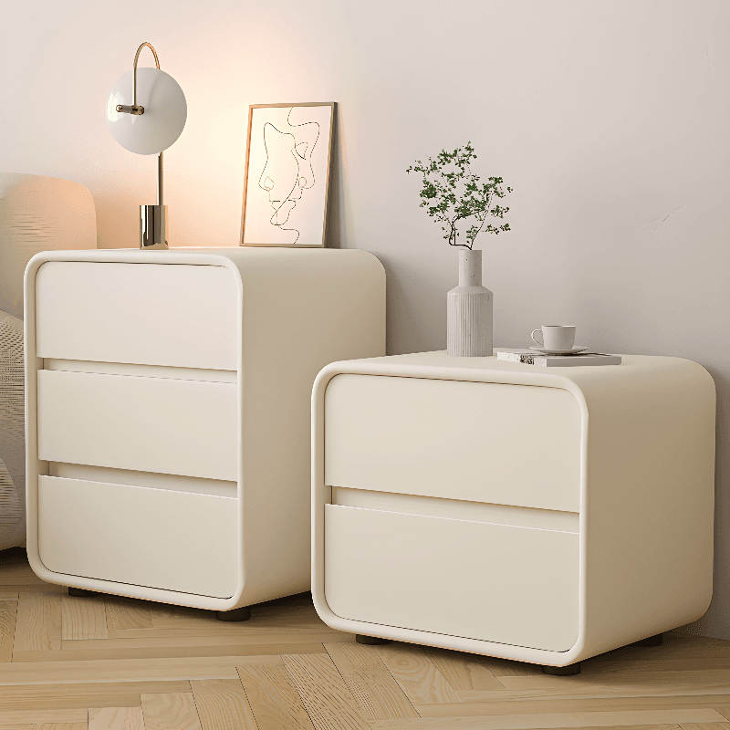 Organic Modern 3 Tiers Nightstand With Drawer Organization Featuring Pleather Countertop thumbnail 10