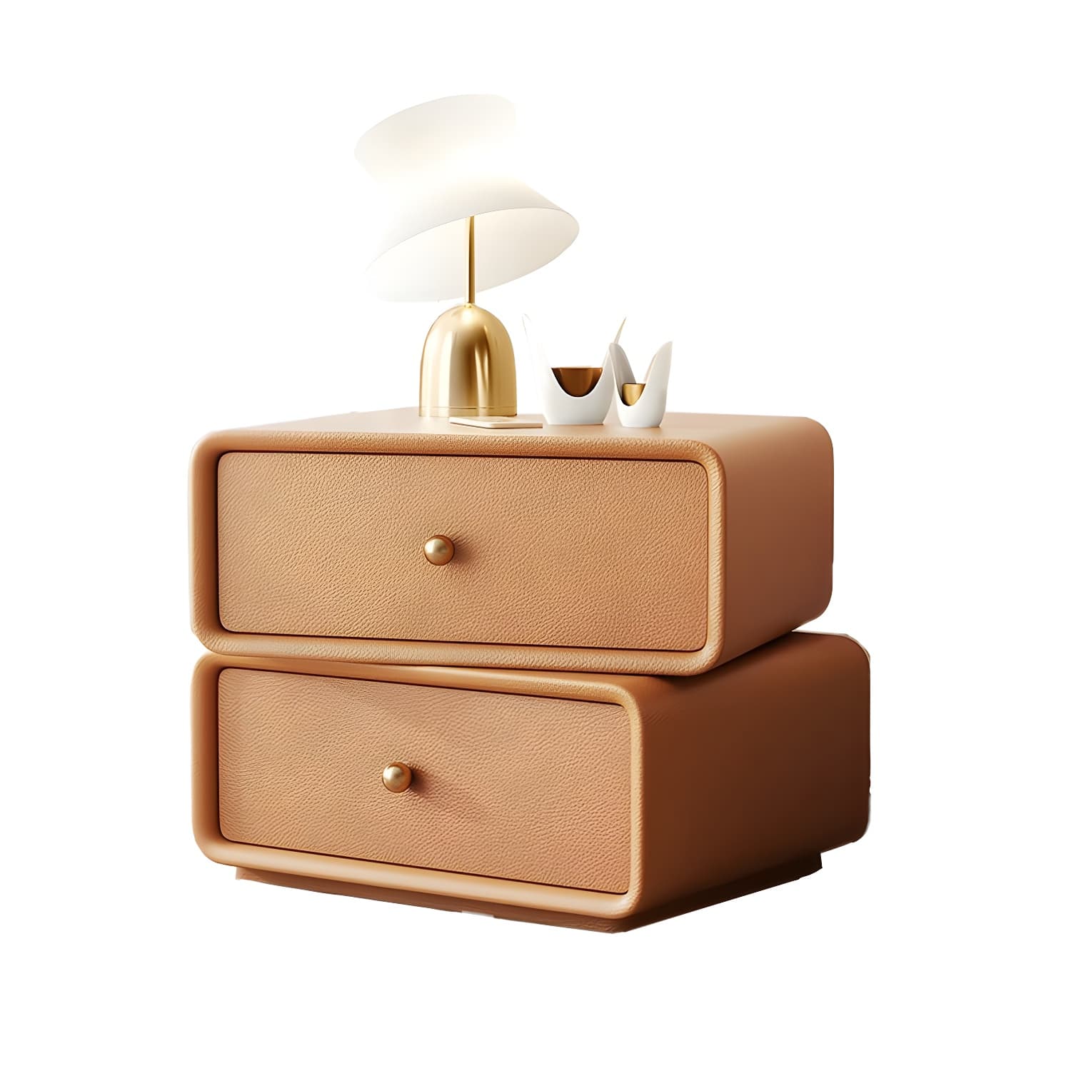 Modern Wood Nightstand with 2 Drawers - Faux Leather Countertop - Small and Stylish thumbnail 16