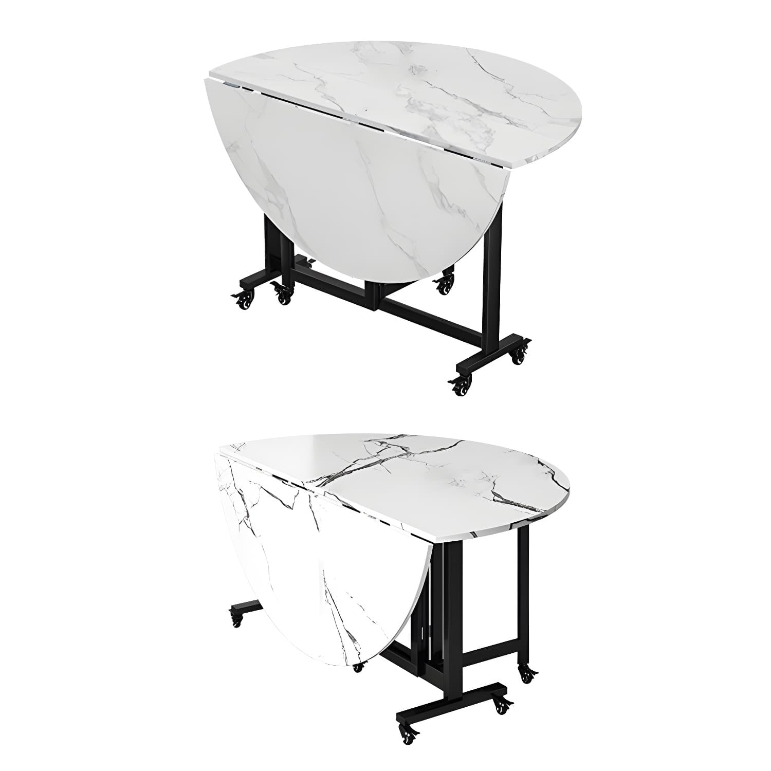 Modern Round Wood Dining Set with Collapsible Table and Leaf Extension - Metal Trestle Base in Black thumbnail 7