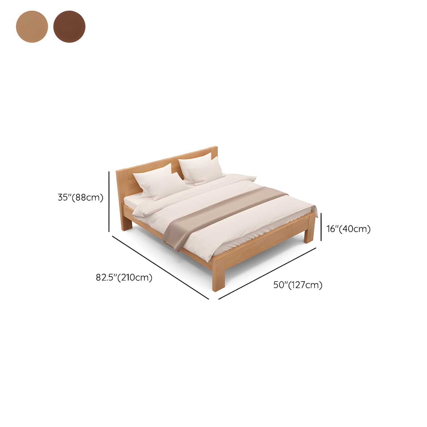 Modern Solid Color Panel Bed Rubberwood Standard Bed with Headboard thumbnail 12