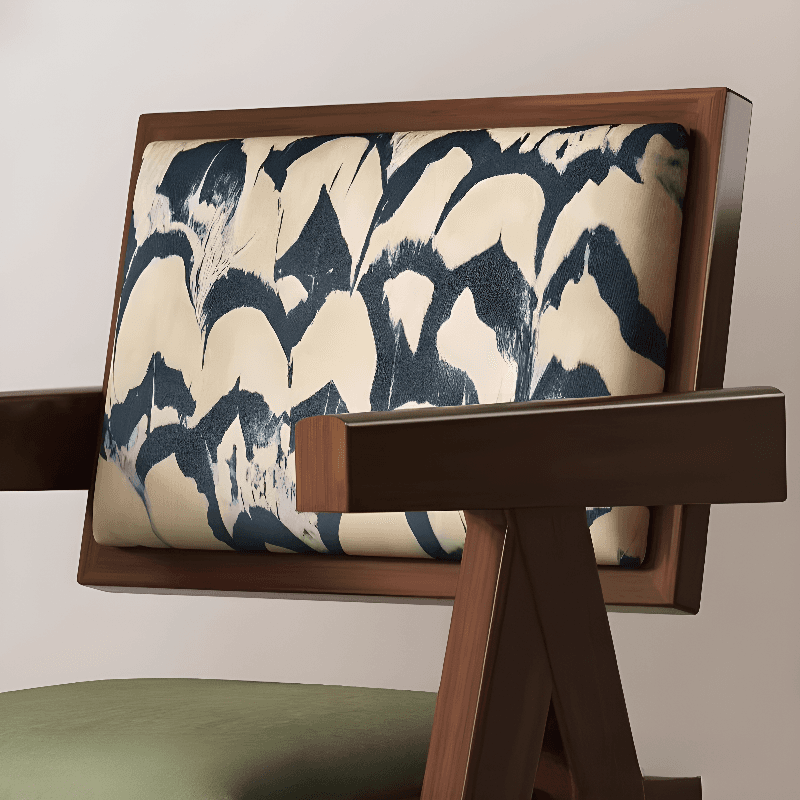 Modish Arm Chair with Ventilated Back, Padded Upholstery, Arms, and Natural Wood Legs thumbnail 7