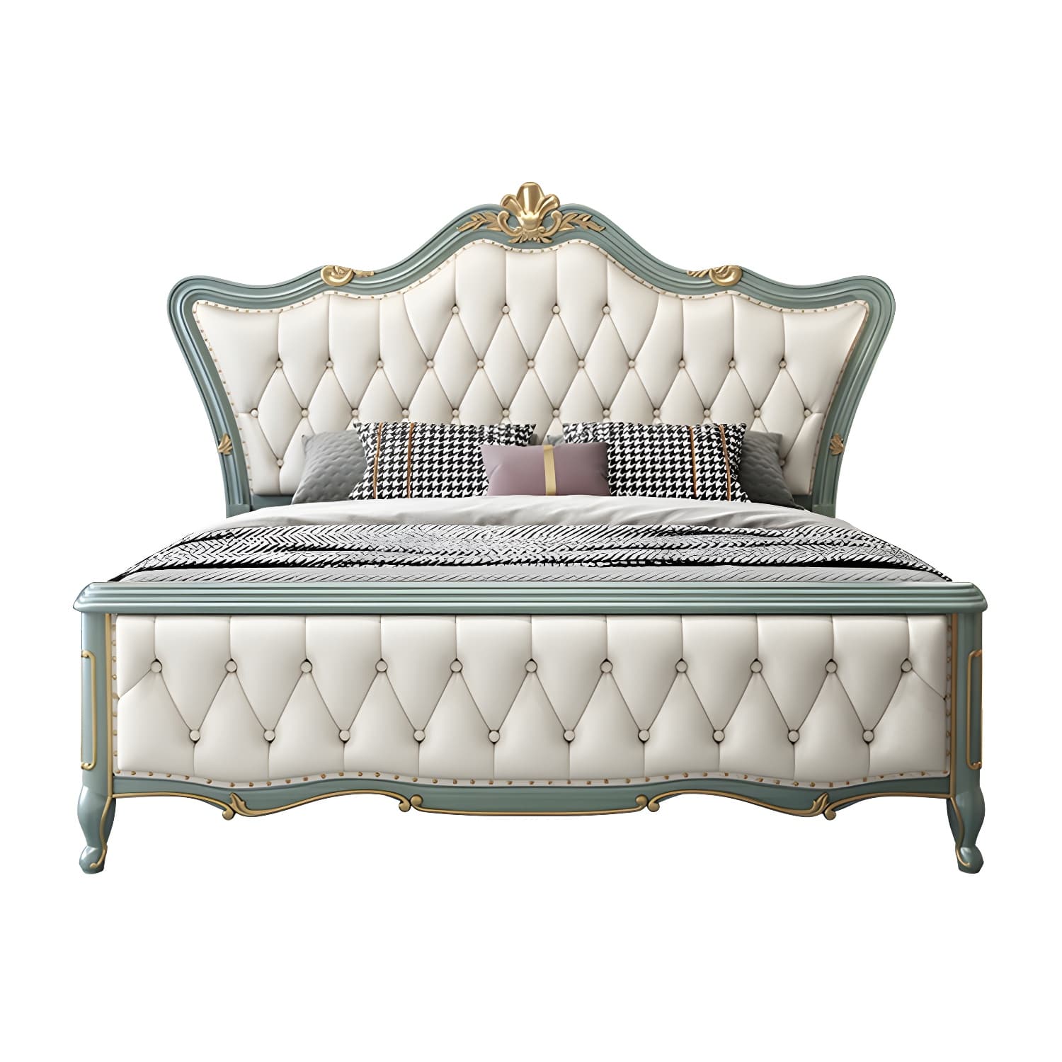 84.65 inch Wide Glam Bed Frame Rubberwood Solid Color Standard Bed with Headboard thumbnail 9