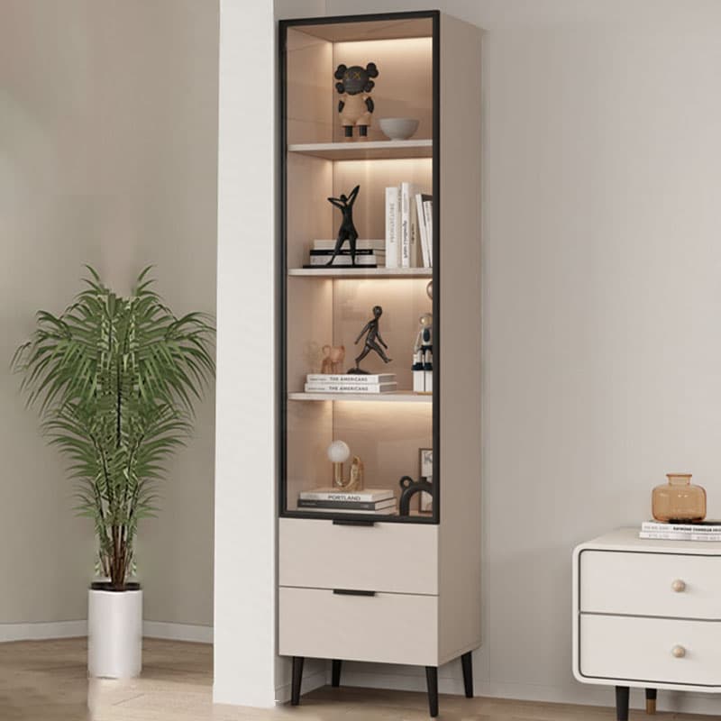 Simple Rectangular Damp-proof Accent Cabinet with Closet, Glazed Door, Chalk/Sand Top, and Soft Close Drawer thumbnail 1