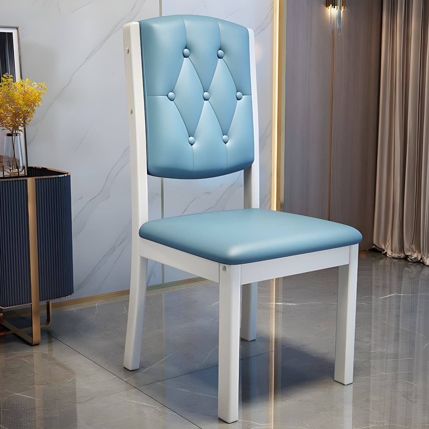 Matte Finish Leather Side Chair with Solid Wood Base for Home thumbnail 11
