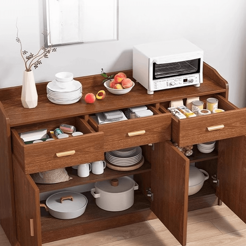 Modish Sideboard/Microwave Shelf Cabinet with Multiple Drawers, Narrow Size, 1 to 3 Shelves, Larder Storage, Timber Countertop, and Various Doors thumbnail 8