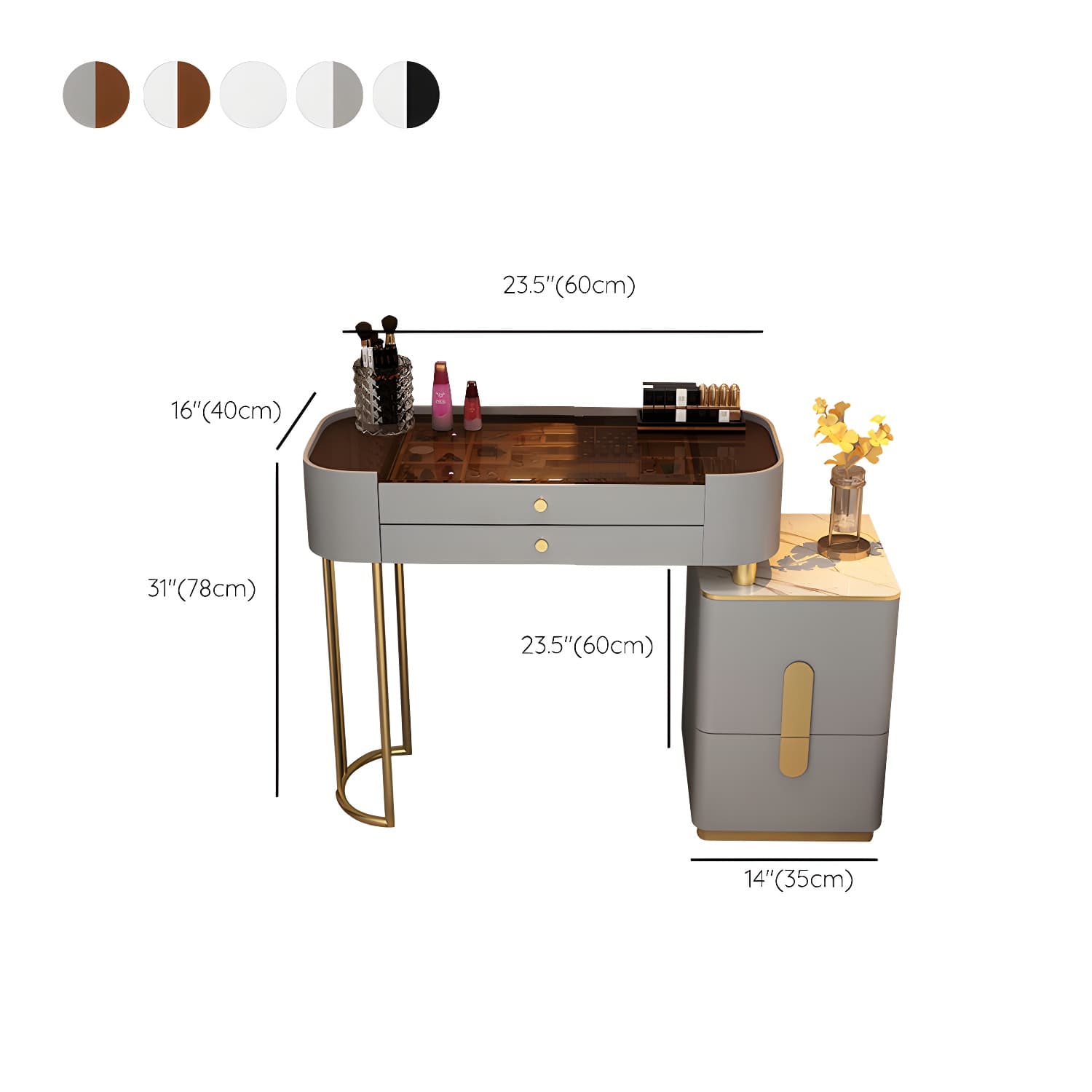 Glass Top Makeup Vanity Storage Box Vanity Dressing Table for Bedroom thumbnail 16
