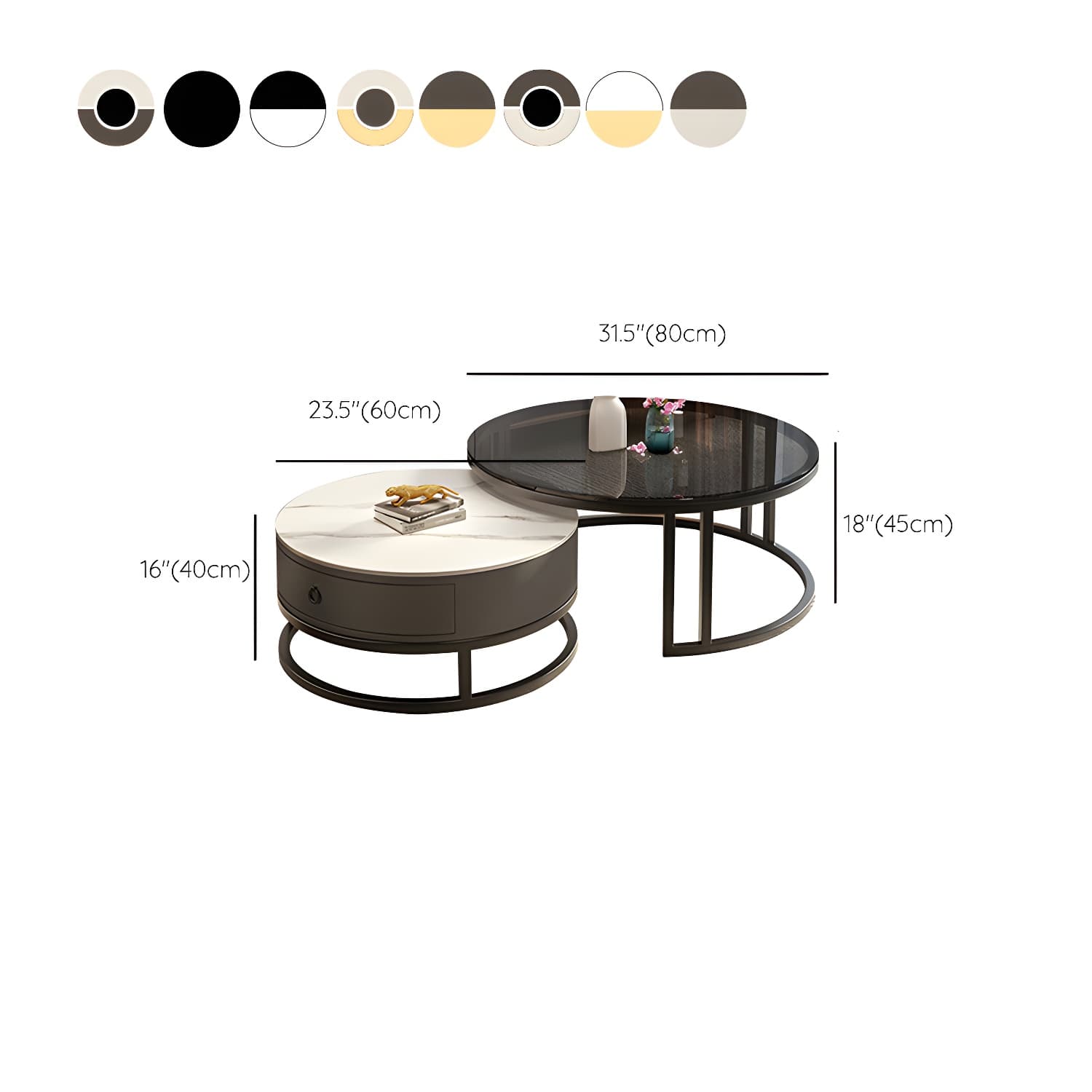 Modern Glass Coffee Cocktail Table Round Nesting Coffee Table Set thumbnail 17