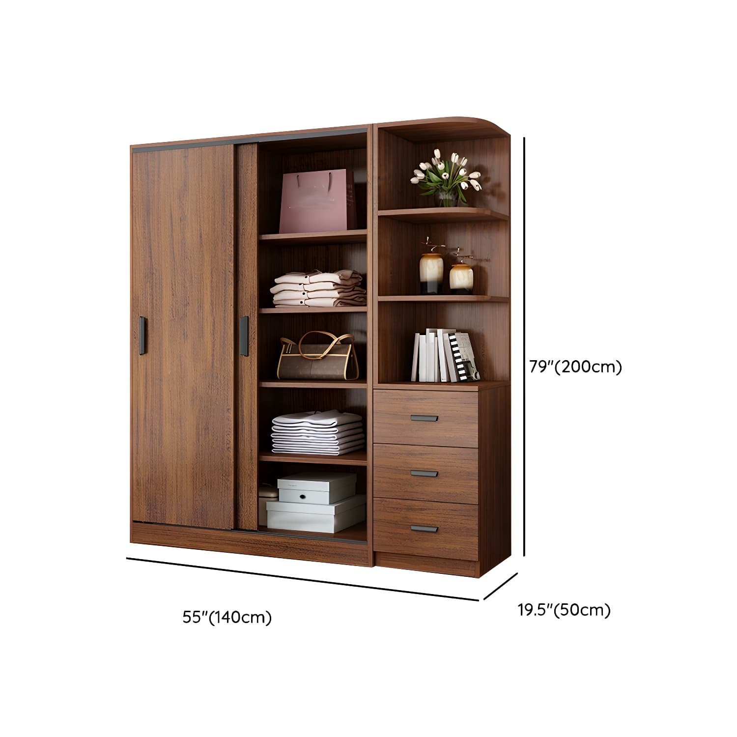 Contemporary Brown Wood Wardrobe Armoire with Clothing Rod & Shelves thumbnail 22