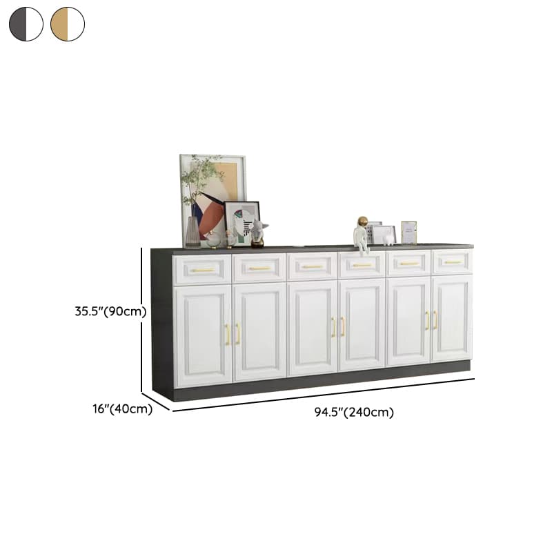 Detached Narrow/Standard Sideboard in Slab for Sitting Room with Pantry Hutch, 1 Shelf, 4 Doors/3 Doors/2 Doors and 4 Drawers/3 Drawers/2 Drawers in a Trendy Style thumbnail 16