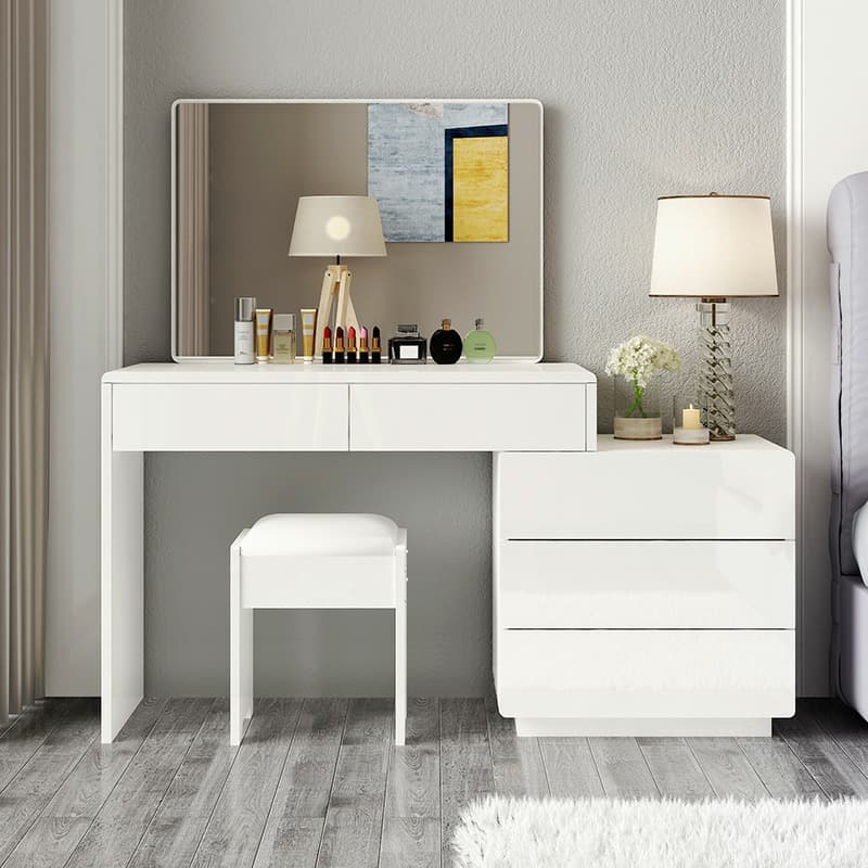 Modern 48'' White Wood Makeup Vanity & Stools with Drawers Self Close or Reserve Installation thumbnail 2