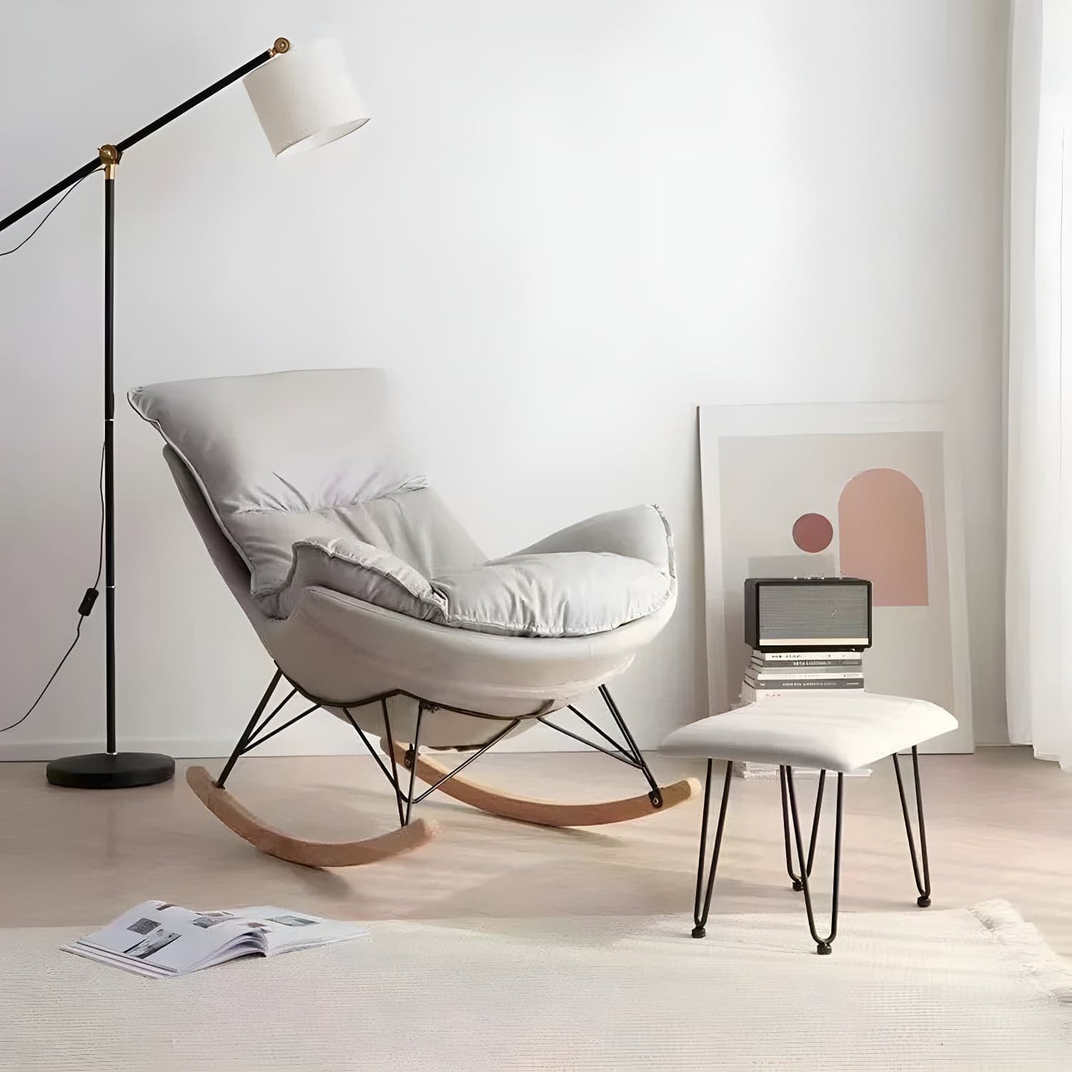 Contemporary Indoor Rocking Chair with Sled Legs and Spindle Back thumbnail 9