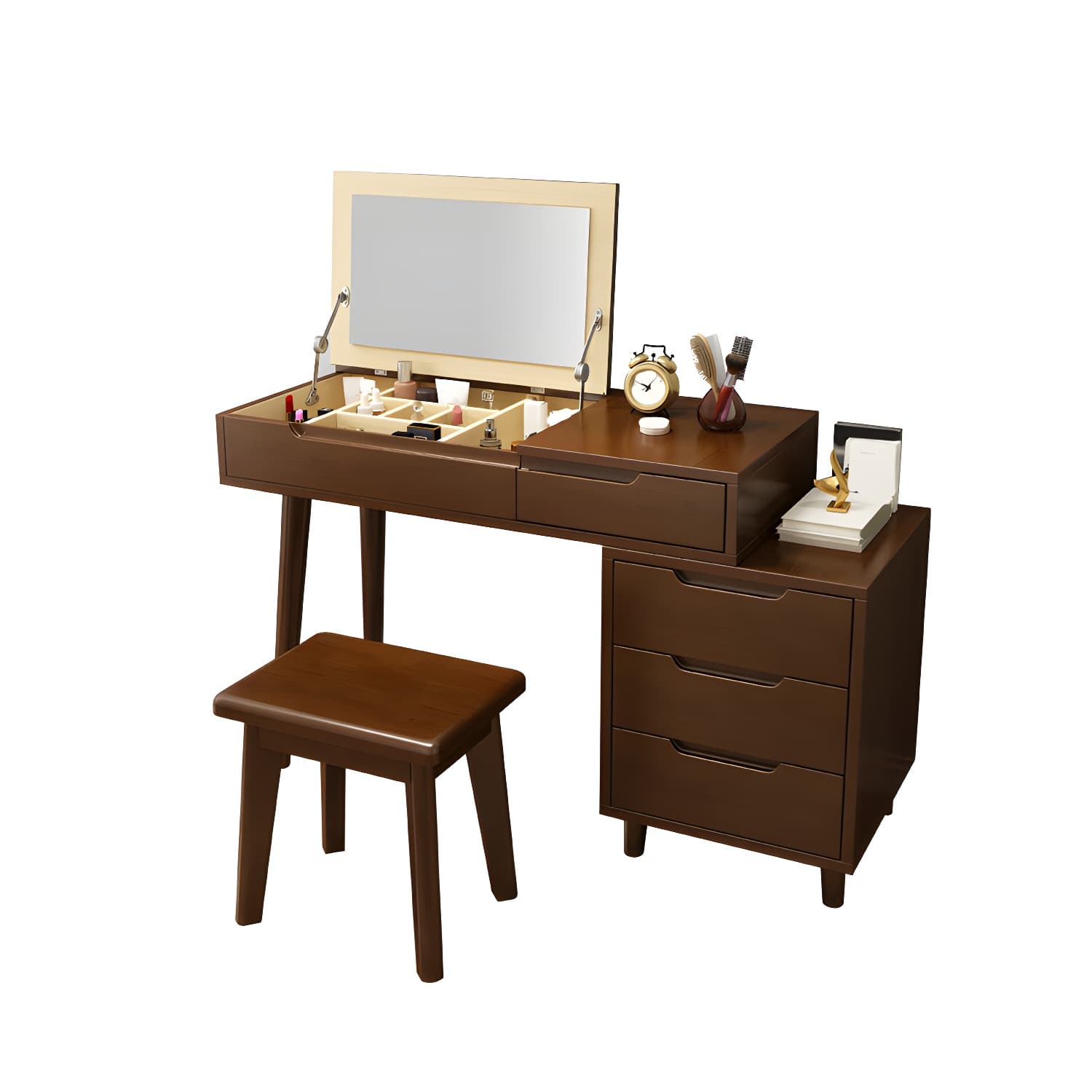 Solid Wood 1/4-Drawer Vanity Makeup Table with Mirror and Stool - 17.72" D thumbnail 15
