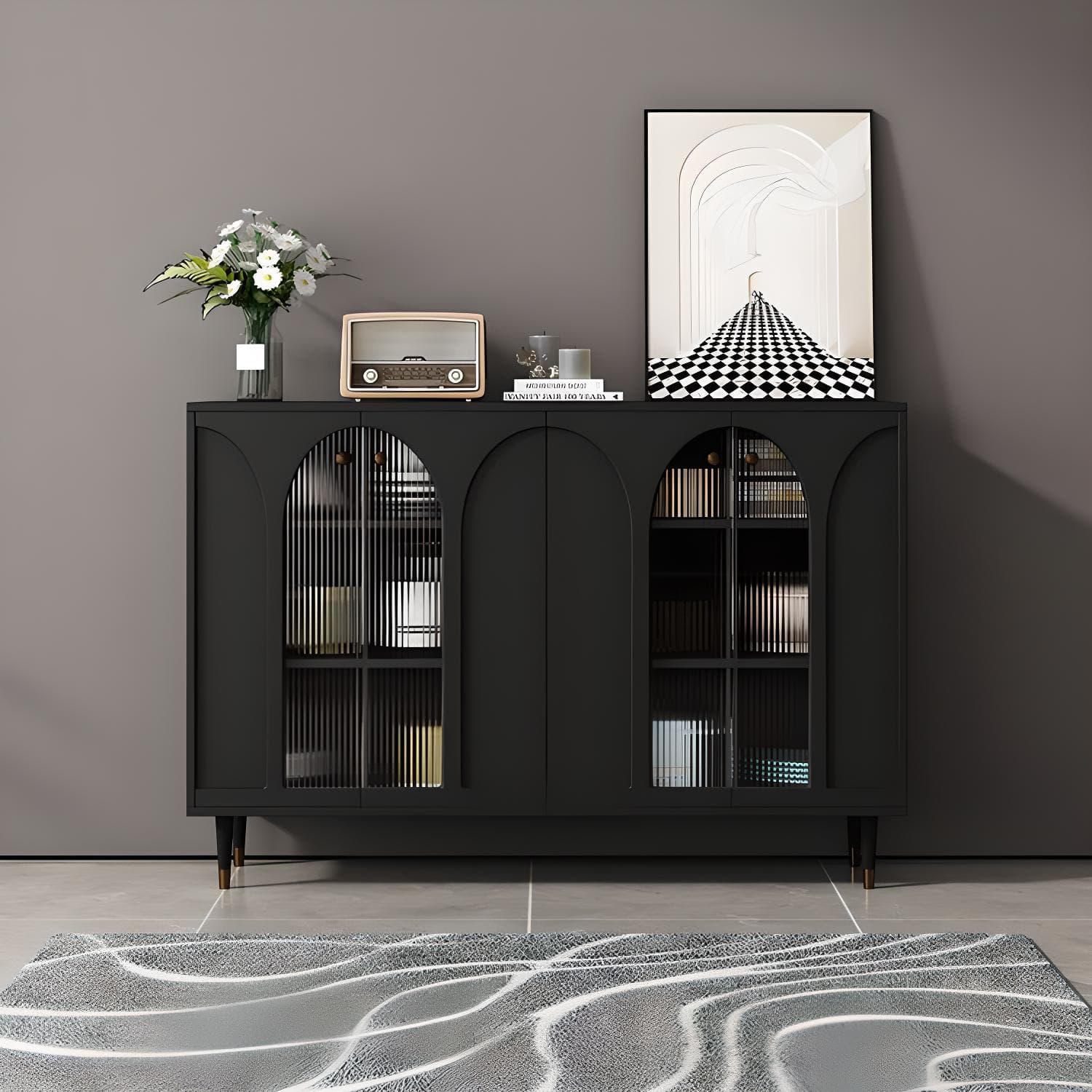 Wooden Modern Glass Door Kitchen Sideboard with Adjustable Shelving thumbnail 9
