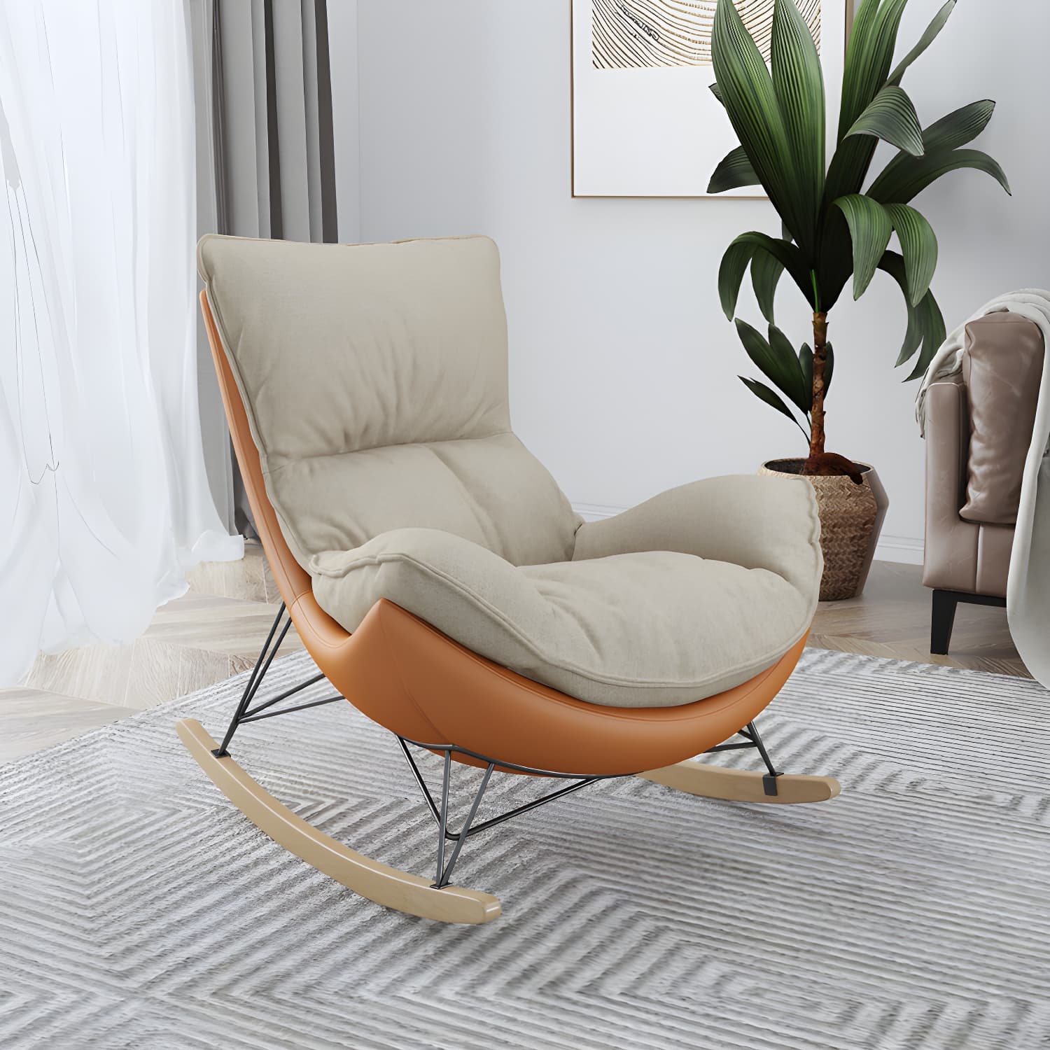 Ergonomic with Ottoman Rocker Chair with Padded Seat Rocking Chair Spindle thumbnail 16
