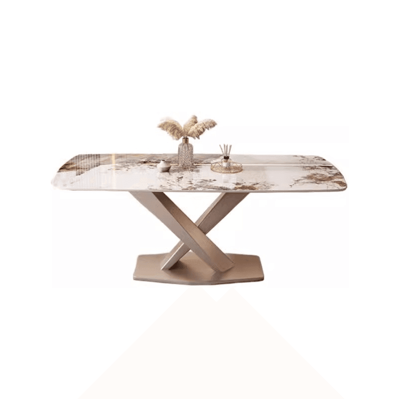 Modern Rectangle Slate Dining Table Set with Pedestal Base and Fixed Mechanism thumbnail 3