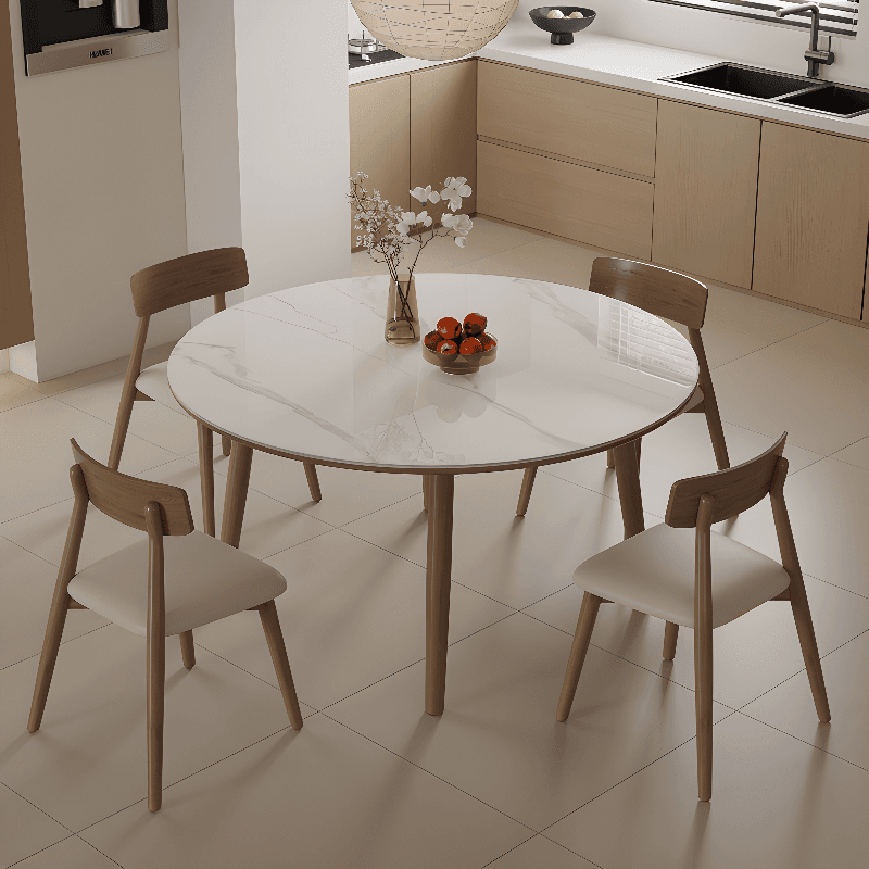 Rounded Slate Stone Dining Table Set with 4 Legs, Padded Chair Back, and White Table Top thumbnail 1