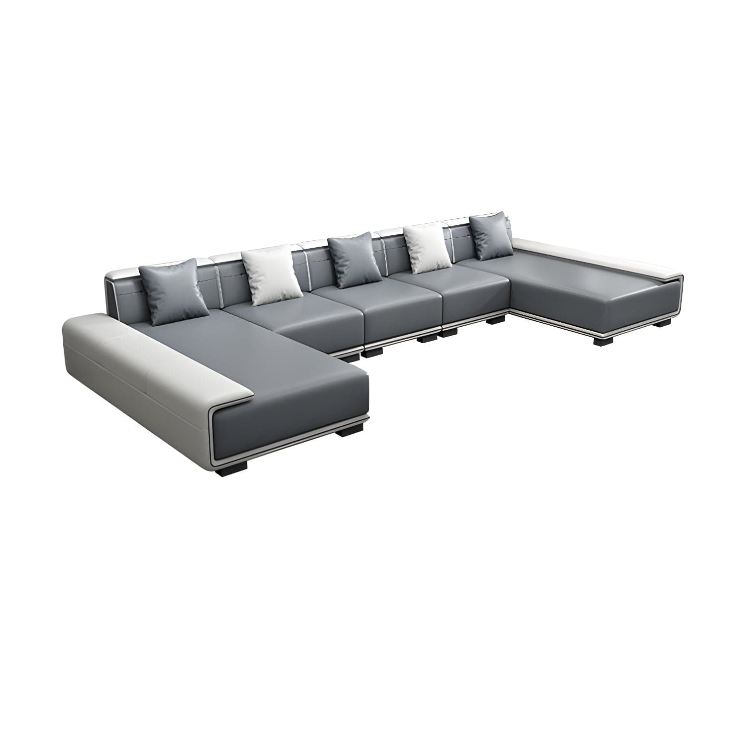 Faux Leather Sofa & Chaise with Pillows Modern U Sofa in Gray - 29.53" H thumbnail 20