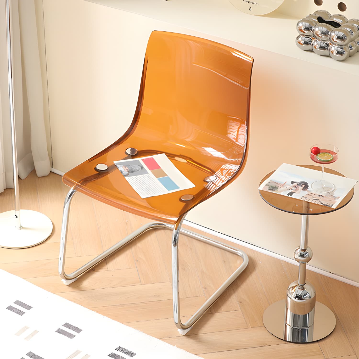 Modern Low-Back Side Chair in Plastic & Acrylic with Metal Legs - Silver thumbnail 7