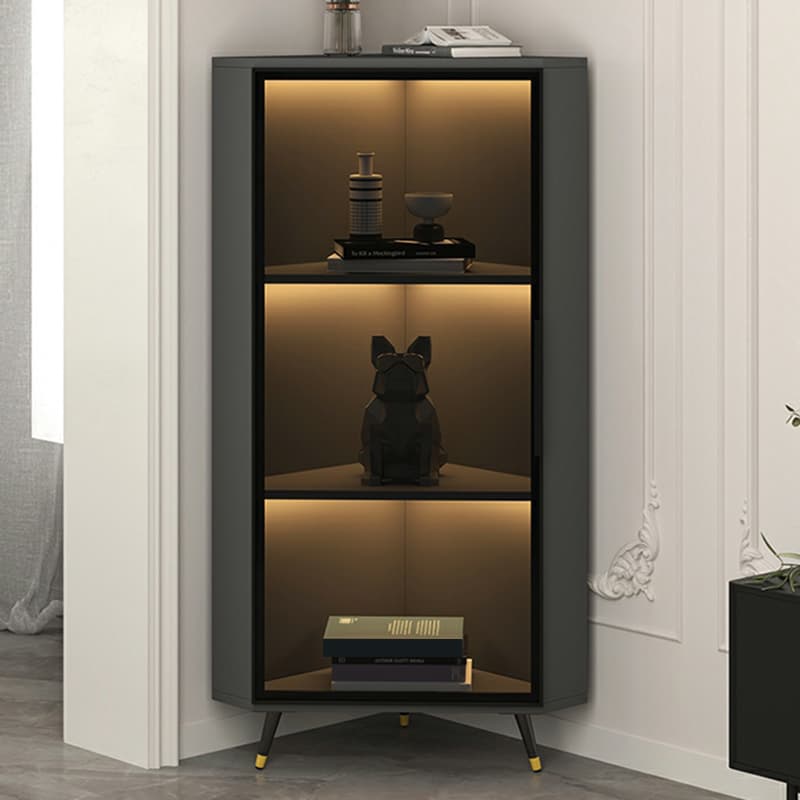 Golden Metal Corner Accent Cabinet with Glass Doors & Lighting Included thumbnail 5