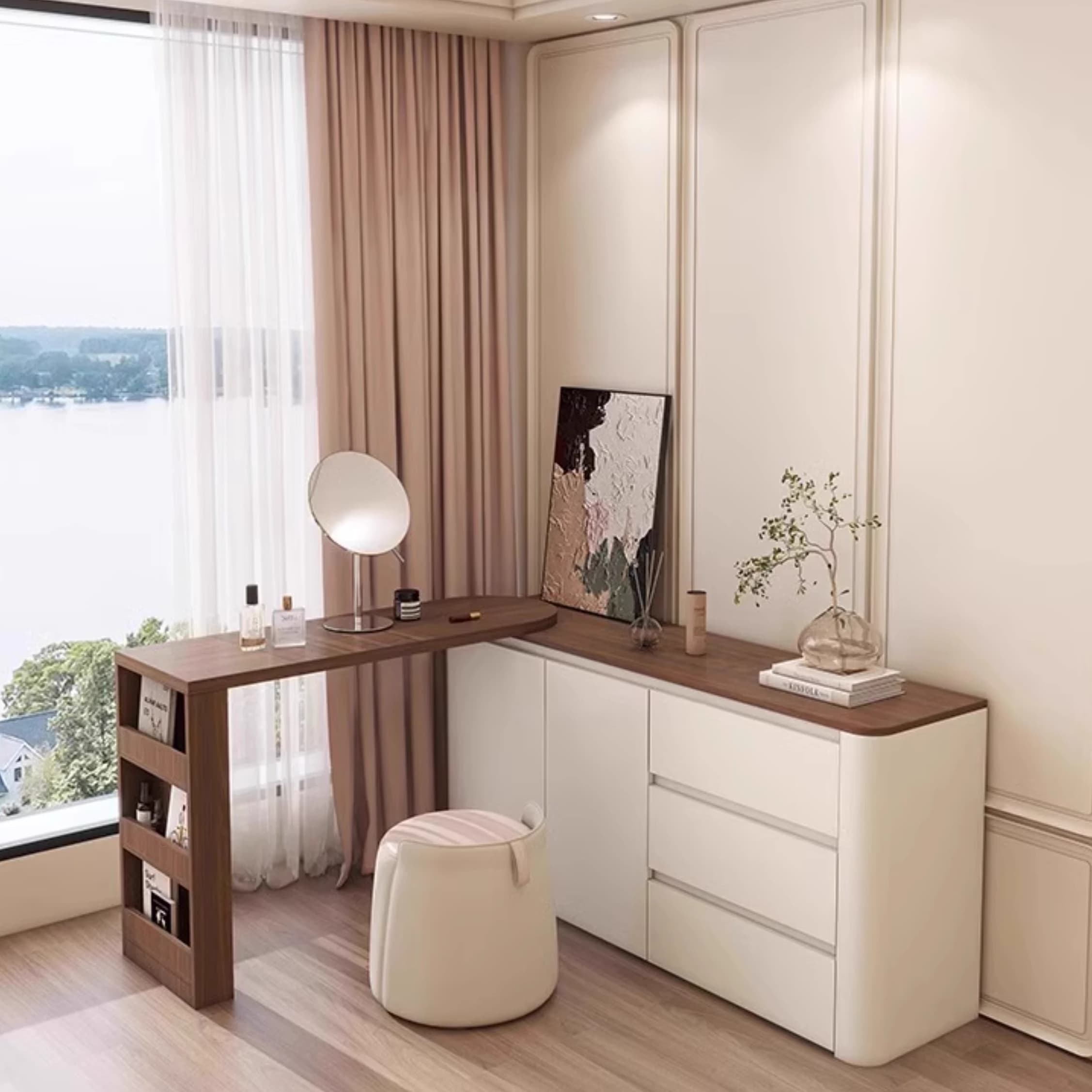 Modish Engineered Wood Large Makeup Vanity with 3 Drawers thumbnail 4