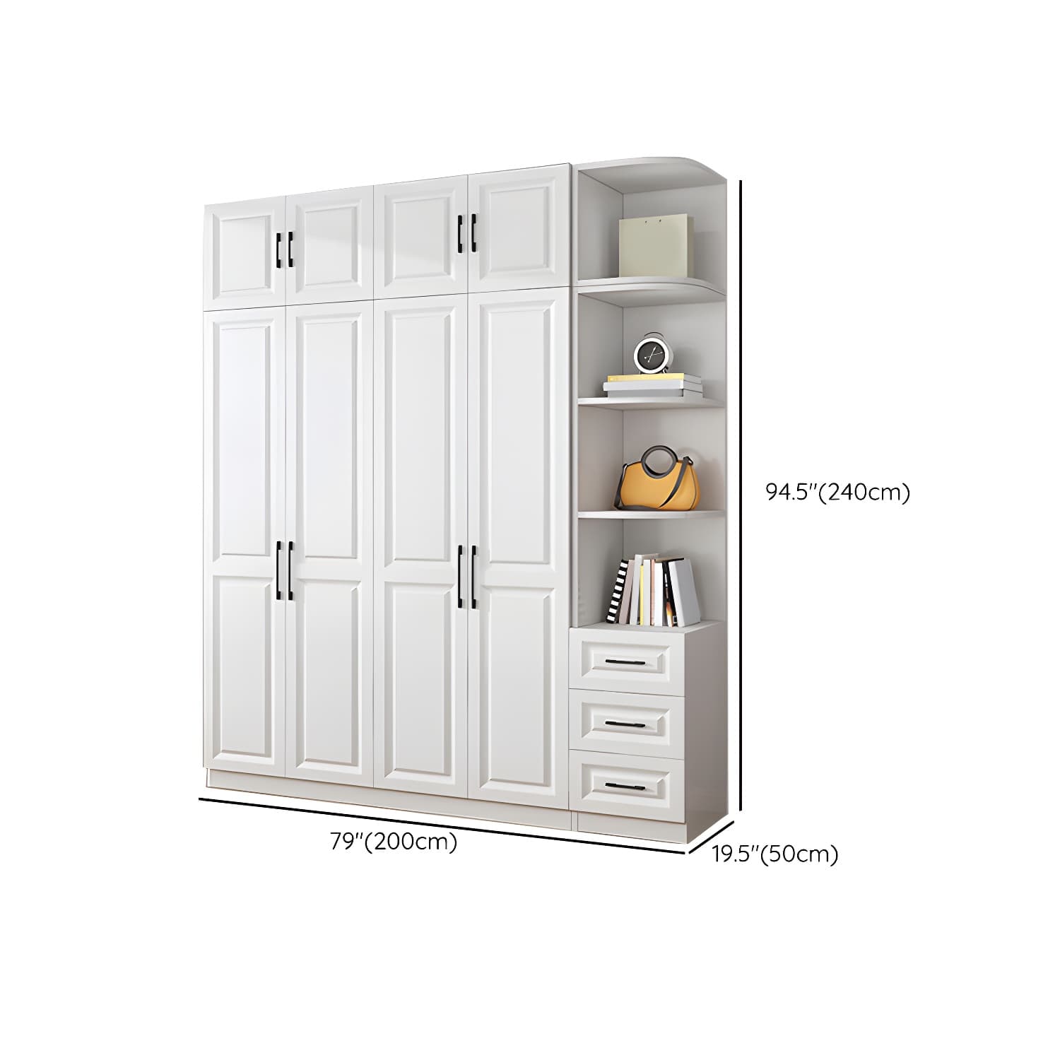 Modern White Wood Wardrobe Armoire with Shelves & Clothing Rod - Spacious and Stylish thumbnail 34