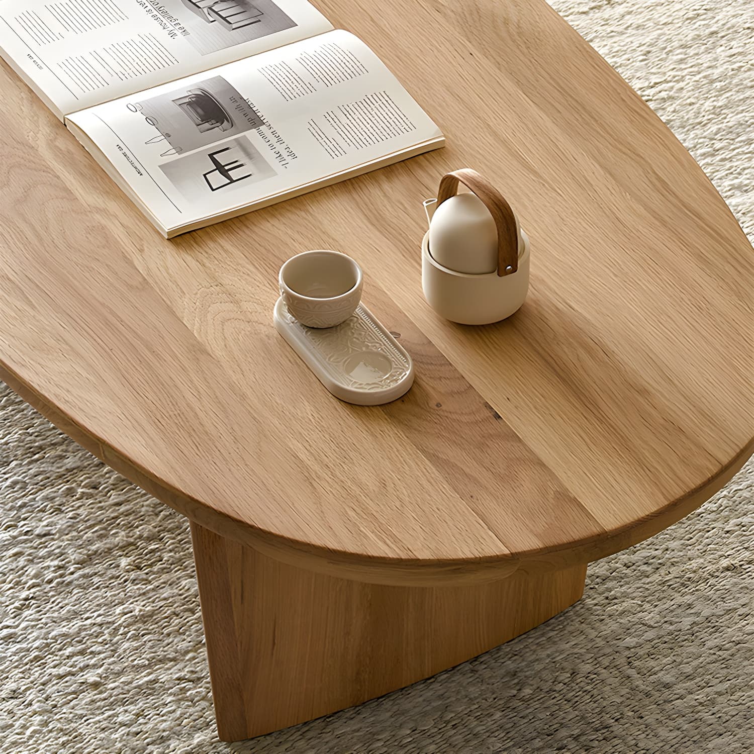 North European Wooden Coffee Table Oval Coffee Table for Living Room thumbnail 6