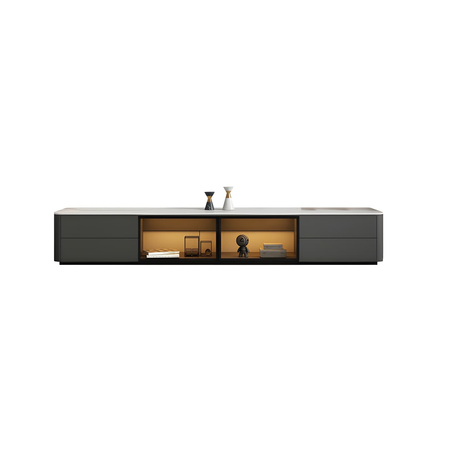 Grey Stone TV Stand with Drawers and Cabinet and No Cable Management for Modern-Style Long TVs thumbnail 5