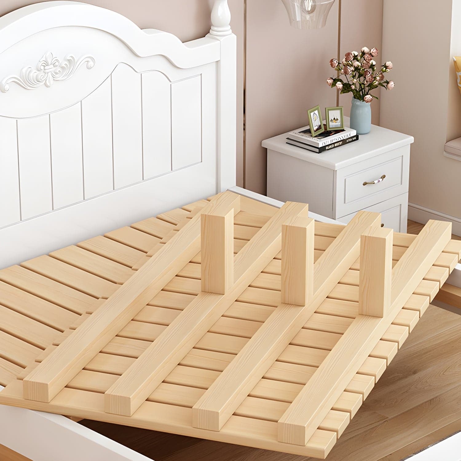 Modern Solid Color Wooden Freestanding Bed Frame with Headboard thumbnail 6