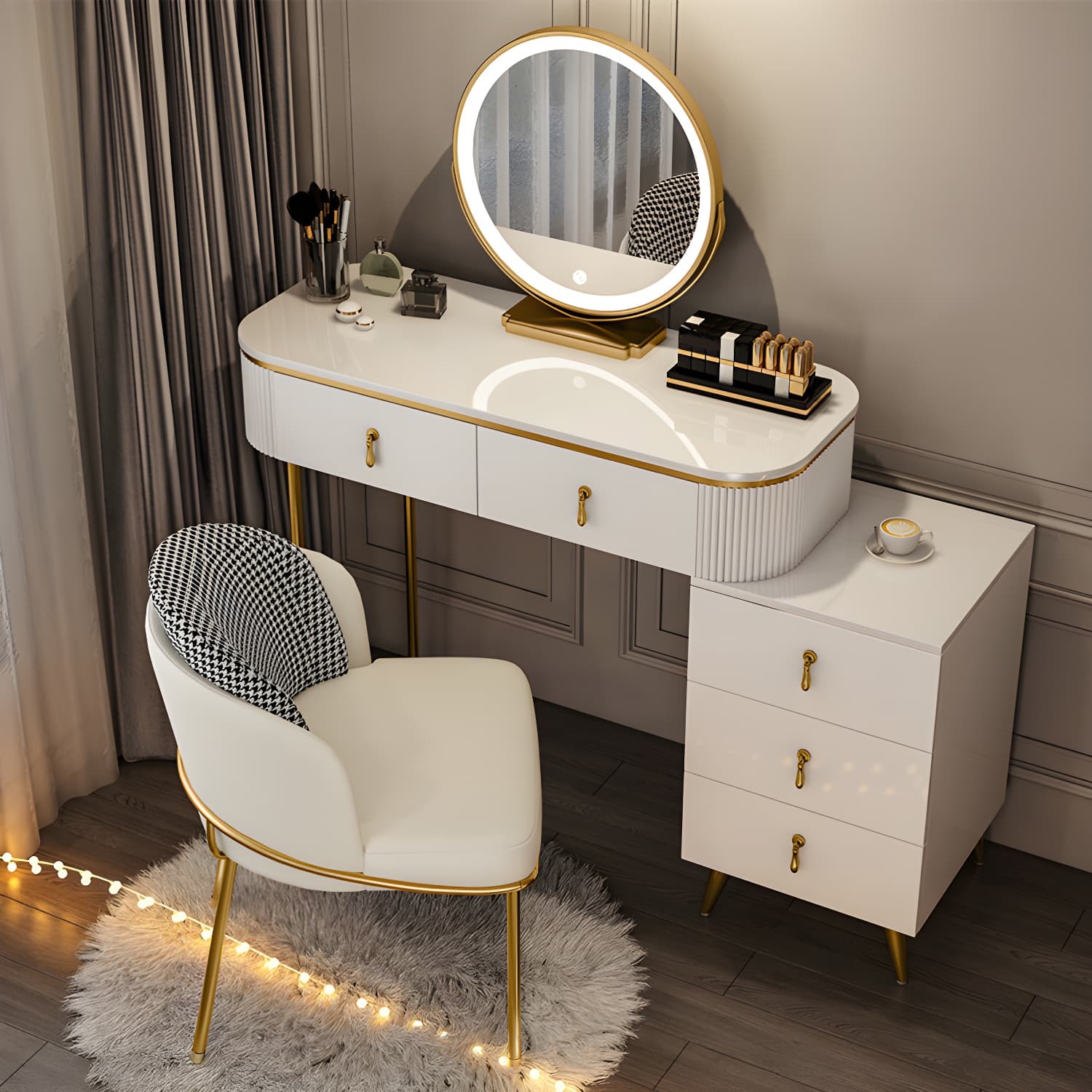 Gold Base Makeup Counter 15.74" Wide Vanity Tables with Storage Drawers thumbnail 6