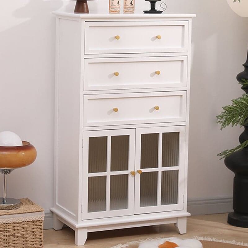 Rectangular Damp-proof Accent Cabinet with Storage Drawer, Closet, Glazed Door, Cabinet Knobs in Chalk/Brown/Wood Color thumbnail 6