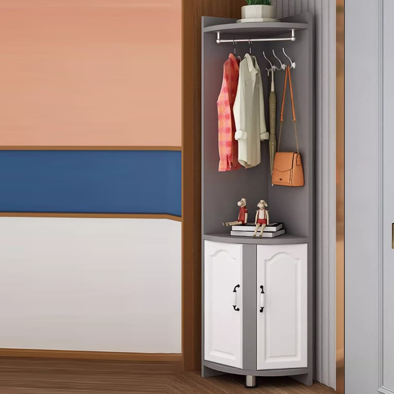 Scandinavian Wood Corner Accent Cabinet with 1 Cabinet and Opening Shelves for Room thumbnail 5