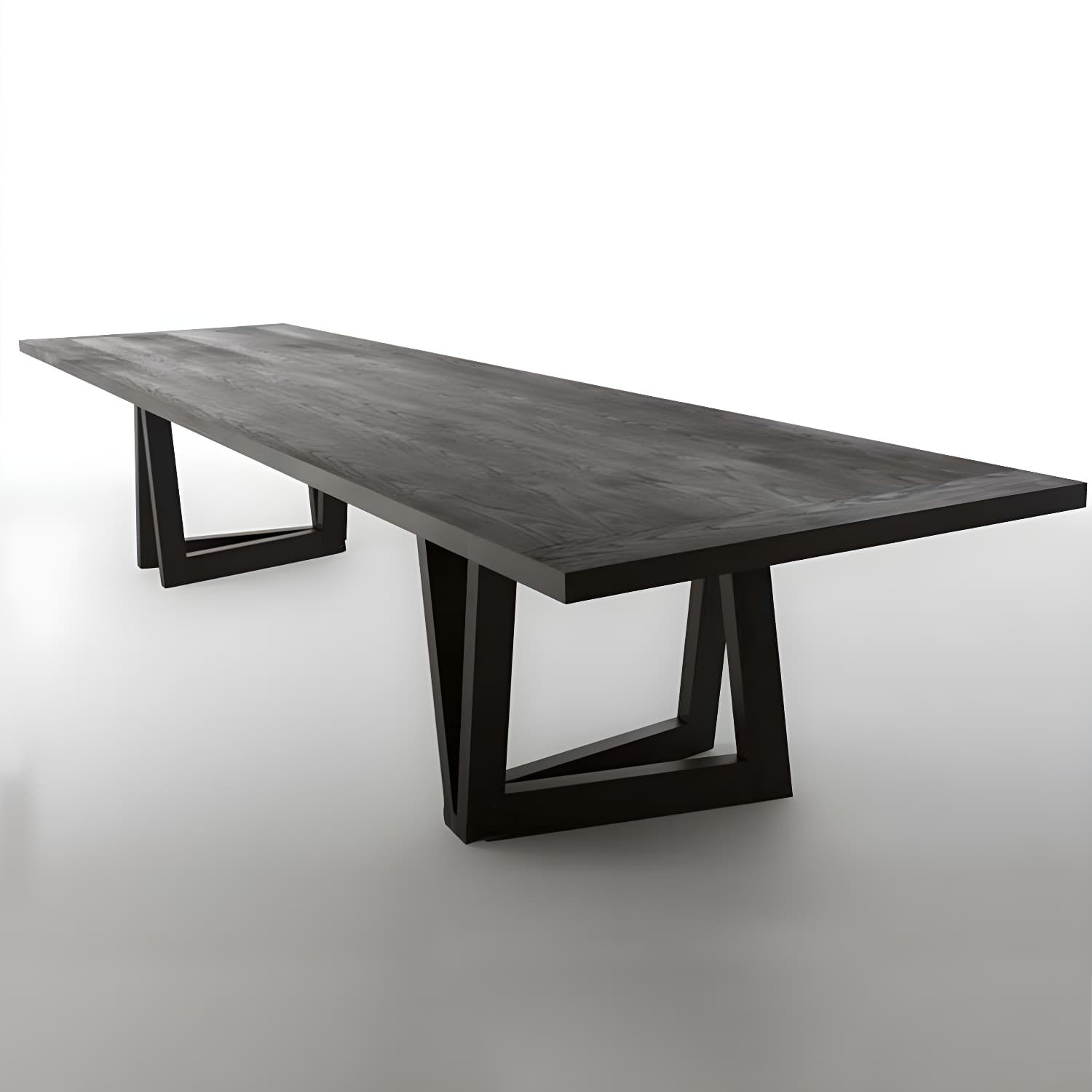 Industrial Solid Wooden Table Restaurant Rectangle Dining Table with Double Pedestal Base thumbnail 4