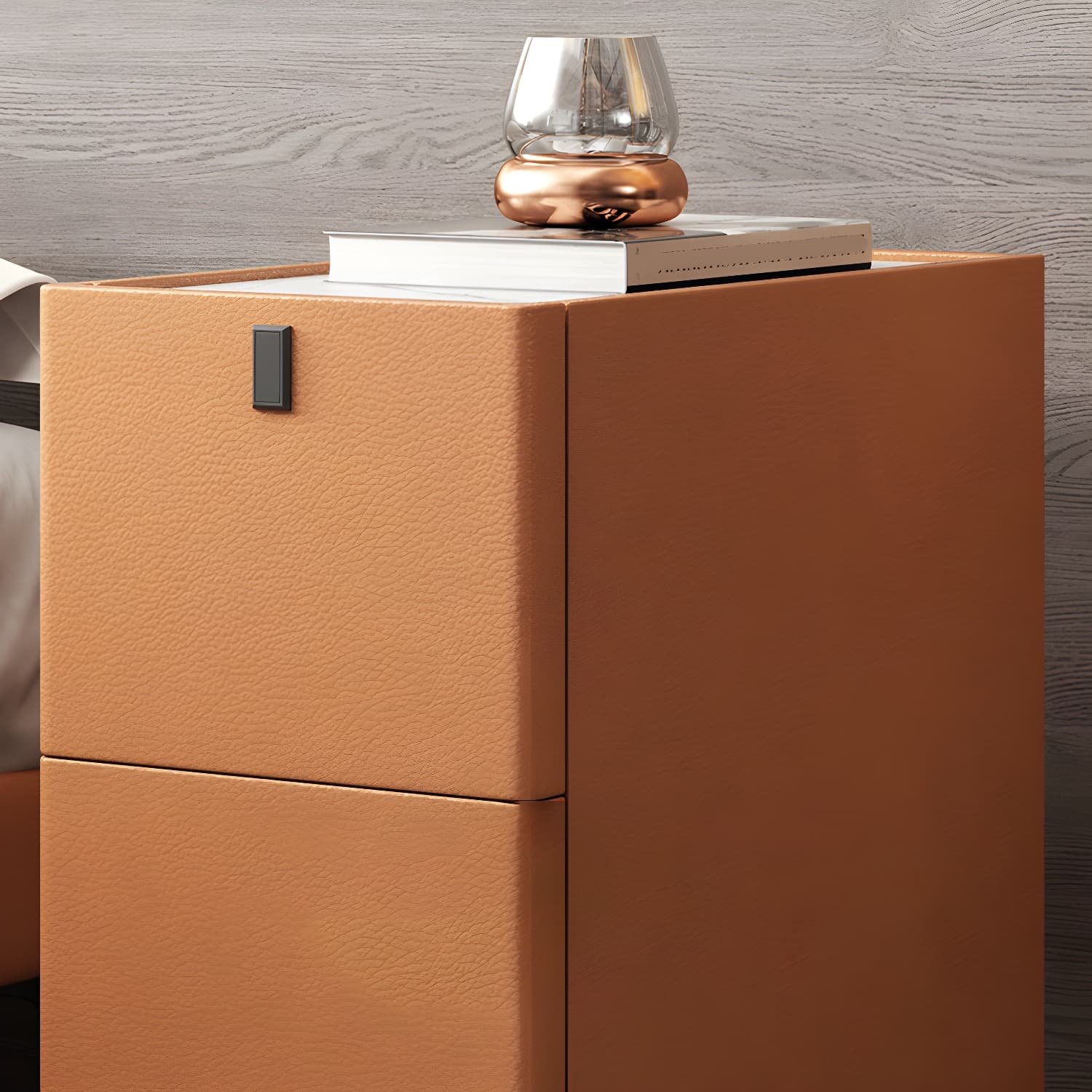 Modern Style Leather Polychromatic Choice of Black Cabinet Leg Nightstand thumbnail 15
