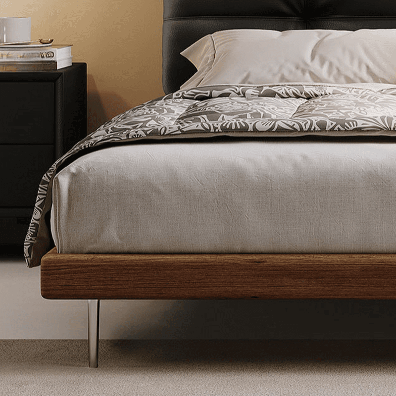 Solid Color Platform Bed with Natural Wood Frame and Button-tufted Design for Living Room thumbnail 10