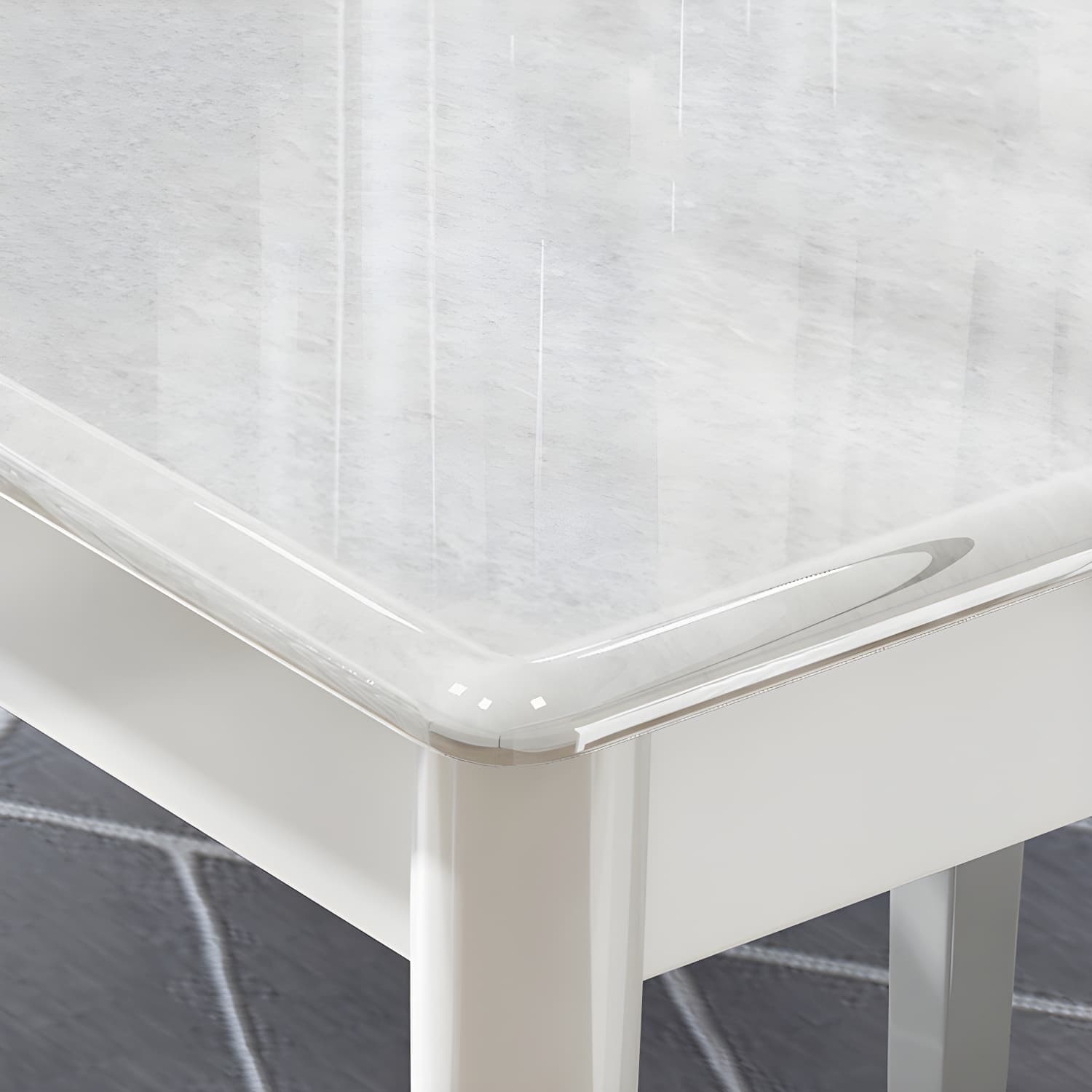Modern White Marble Kitchen & Dining Room Set - Solid Wood Base, Faux Marble Top thumbnail 7