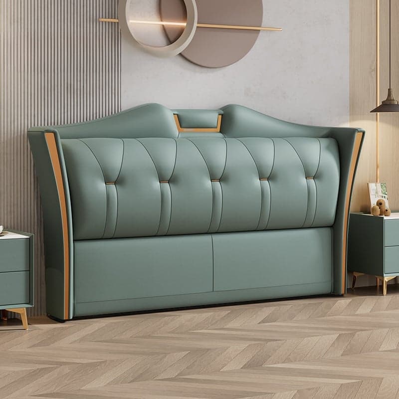 Trendy Wingback Headboard in Natural Wood with No Distressing, Camelback Shape for Queen/Full Bed, Featuring Sponge Upholstery and Standard Height thumbnail 4