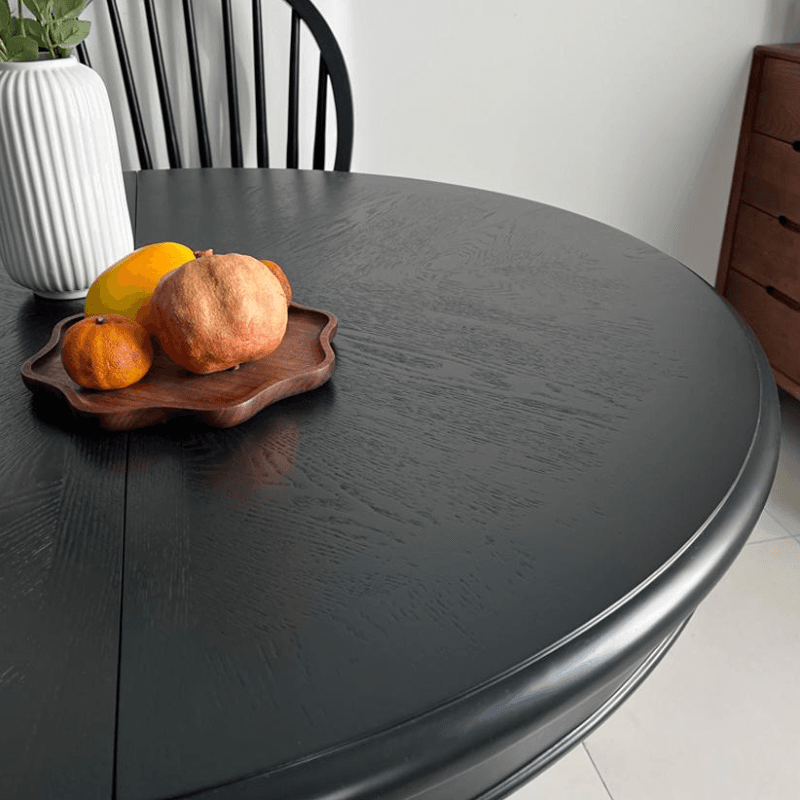 Minimalist Dark Wood Dining Table Set with Wood Slab, 4 Legs, Padded Chair, and Back thumbnail 4