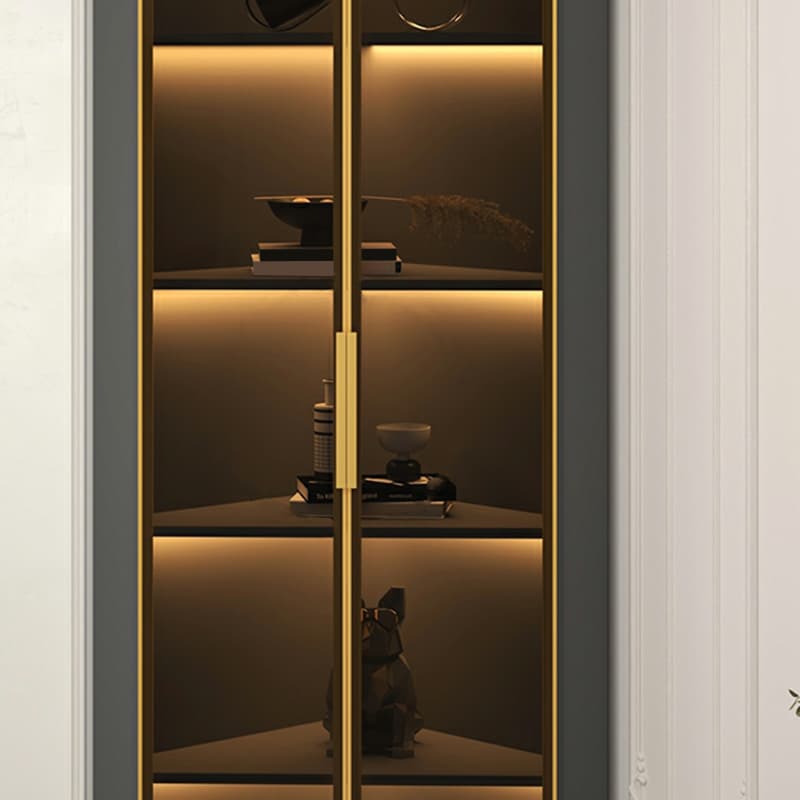 Golden Metal Corner Accent Cabinet with Glass Doors & Lighting Included thumbnail 8