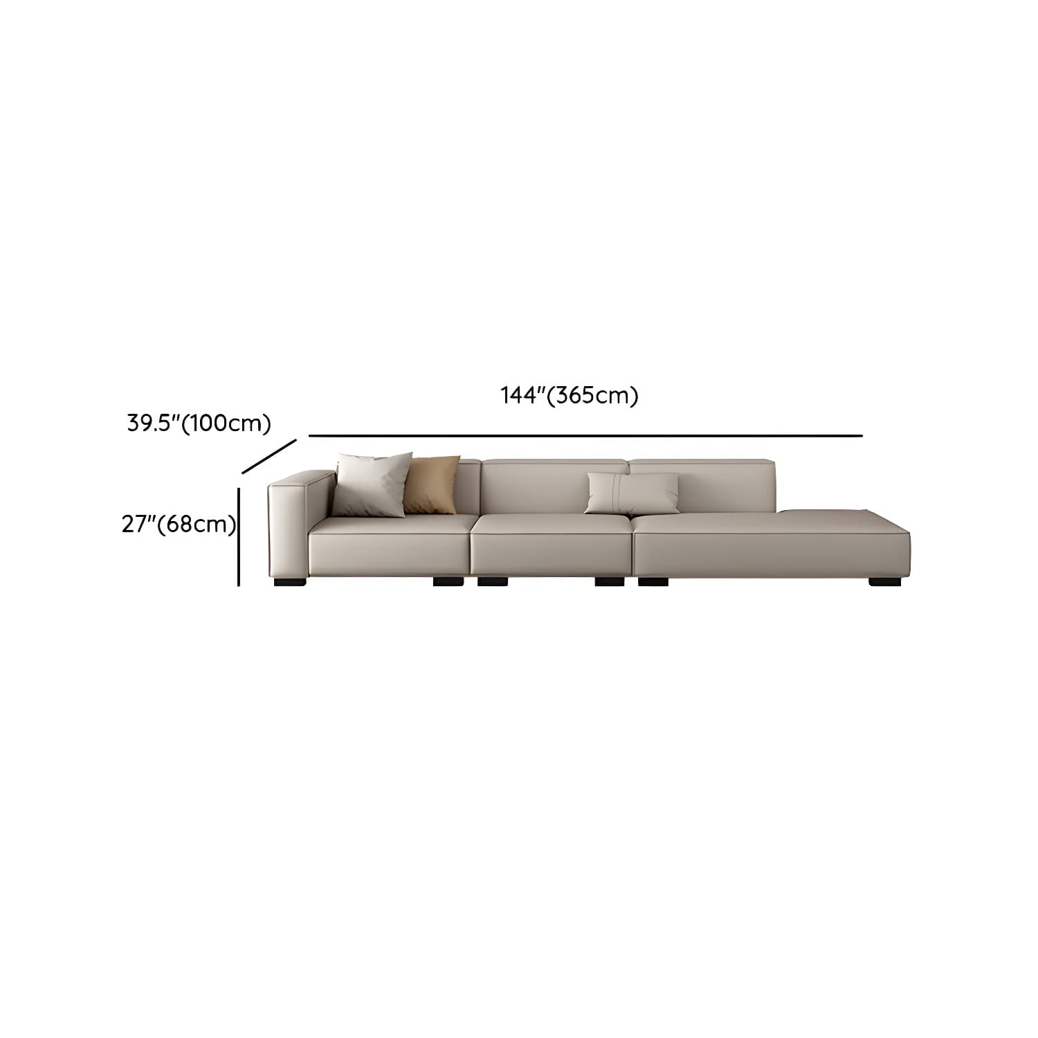 Modern Gray Faux Leather Sofa Chaise with Square Arms and Pine Wood Legs thumbnail 19