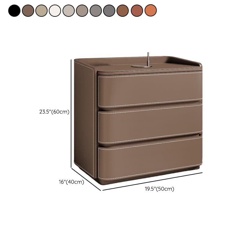 Contemporary 3 Tiers Genuine Leather Drawer Storage Bedside Table thumbnail 20