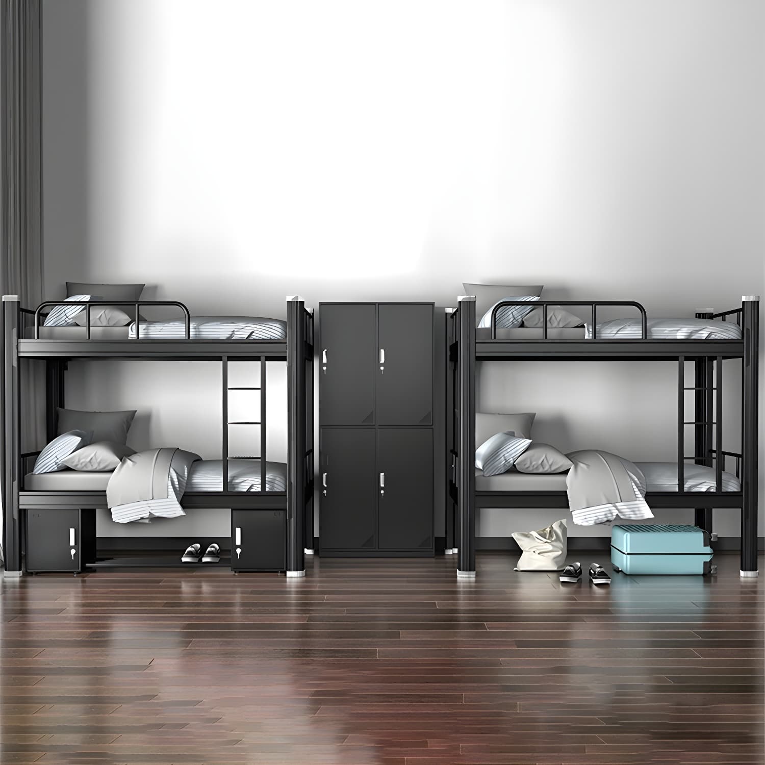 Contemporary Iron Bunk Bed with Metal Legs and Open-Frame 70.87" High thumbnail 7