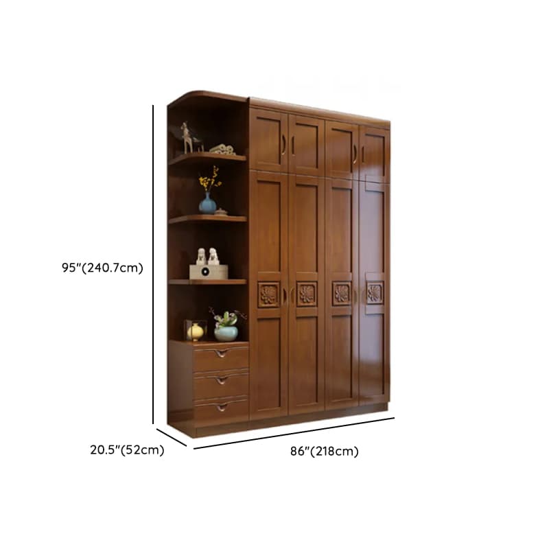 Vintage Sepia Lumber Wardrobe with Soft Close Drawer, Soft Close Door, Interior Shelves, and Hanging Rod thumbnail 16