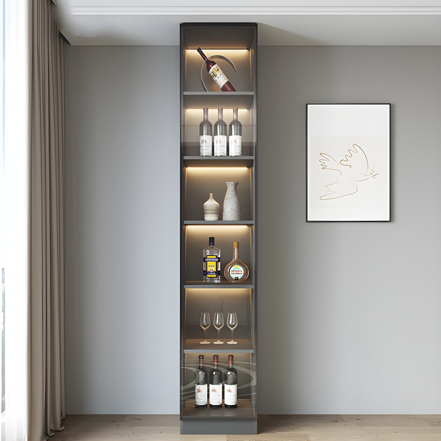 Modern Glass Adjustable Shelving Doors Wood Sideboard Cabinet with Cabinets and Drawers thumbnail 5