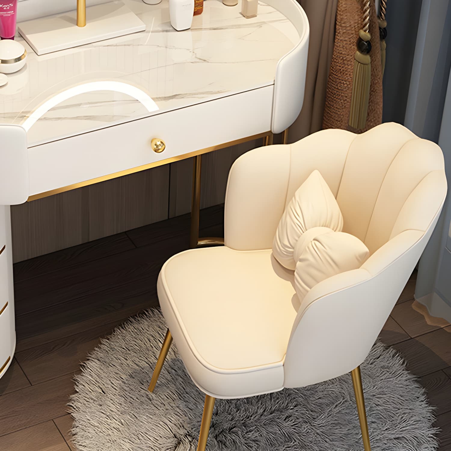 Wooden Makeup Vanity Desk Bedroom Dressing Table Stool Set with Drawer thumbnail 14
