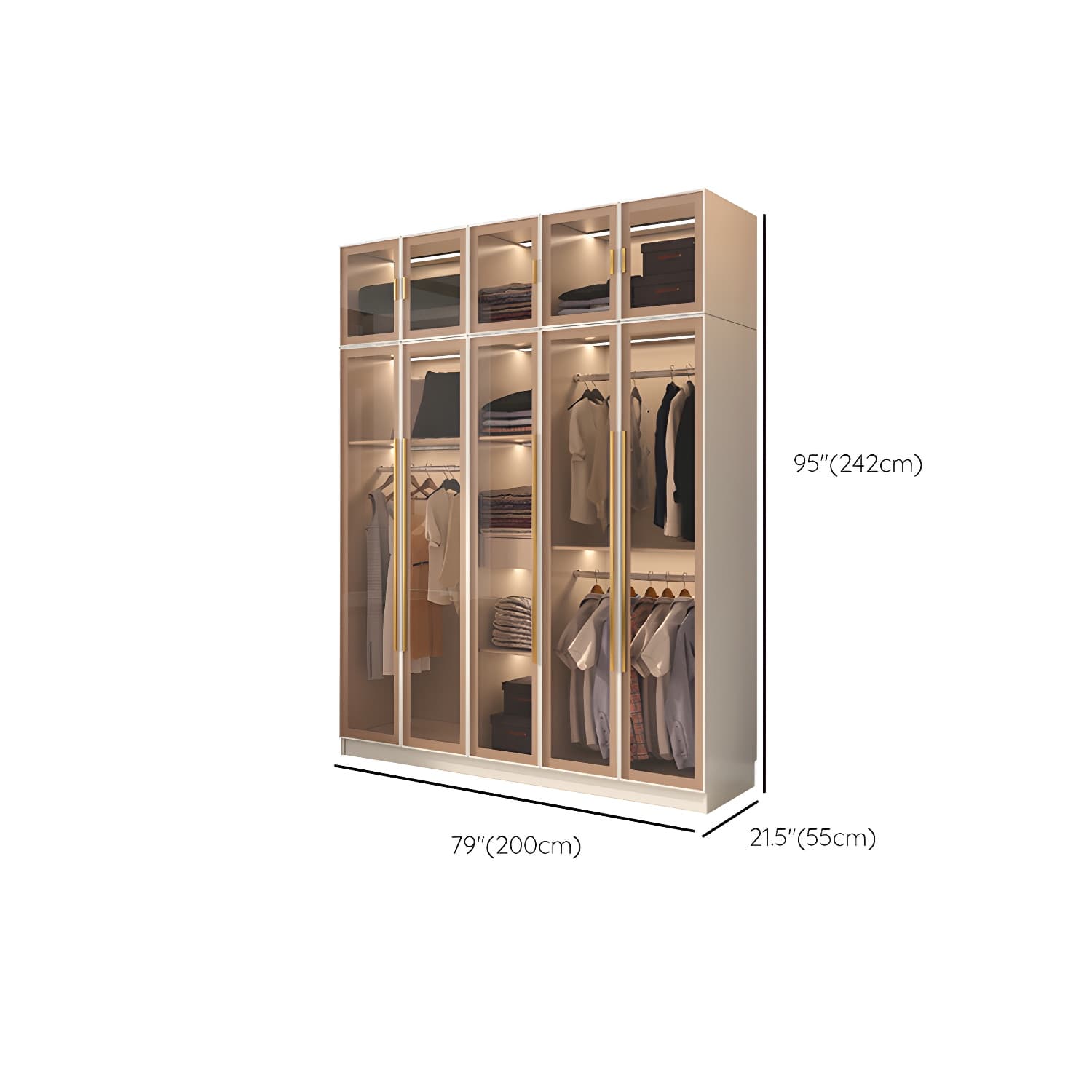 Glass and Wood Wardrobe Cabinet with Shelves Modern Wardrobe Closet - image 19